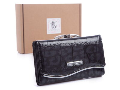 Czarny lakierowany portfel z cieniowanymi centami Jennifer Jones 5245 z pudełkiem