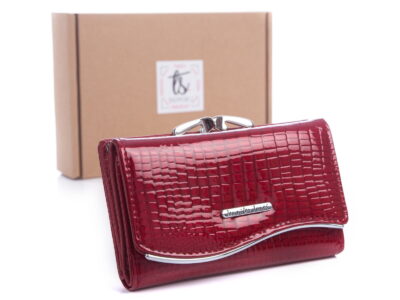 Czerwony lakierowany portfel damski Jennifer Jones 5245 z pudełkiem