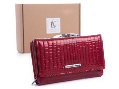 Czerwony portfel damski lakierowany Jennifer Jones 5249 z pudełkiem