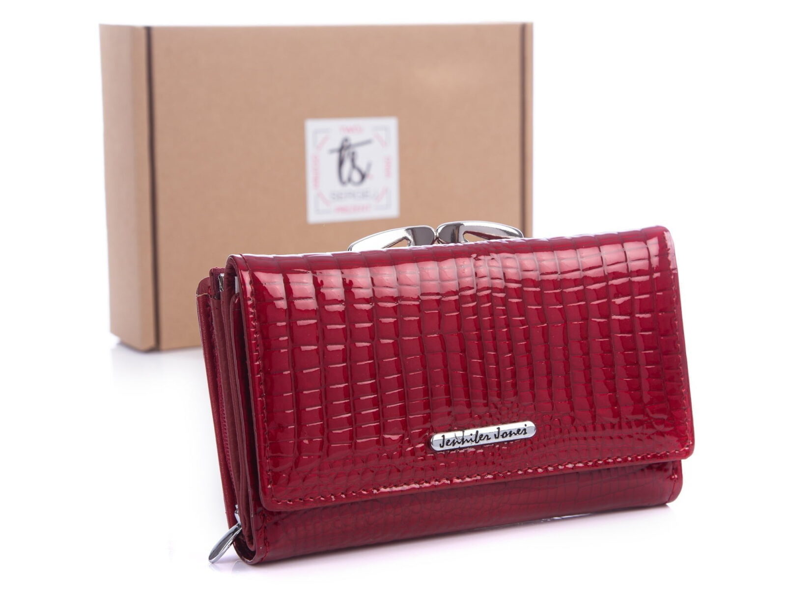 Czerwony portfel damski lakierowany Jennifer Jones 5249 z pudełkiem
