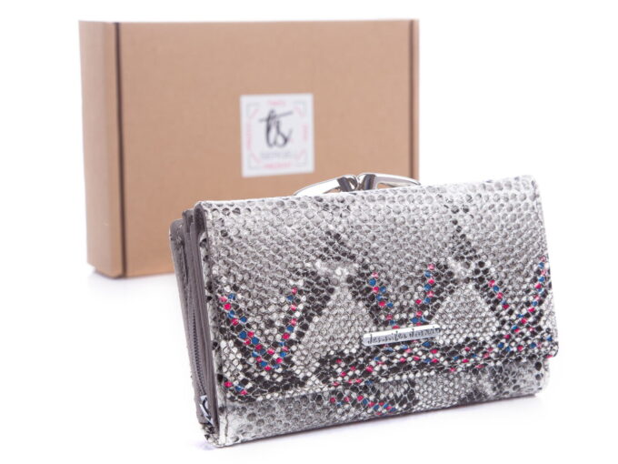 Srebrny portfel damski z różowymi i niebieskimi kropeczkami Jennifer Jones 5249