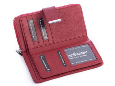 Duży czerwony portfel damski Jennifer Jones skórzany - obrazek 4