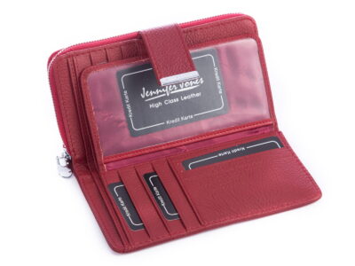 Duży czerwony portfel damski Jennifer Jones skórzany - obrazek 5