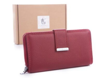 Czerwony gładki portfel damski skórzany Jennifer Jones 5270 z pudełkiem RFID