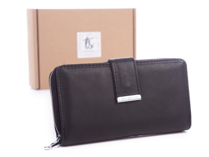 Czarny matowy portfel damski skórzany duży Jennifer Jones 5270 z pudełkiem Sergej