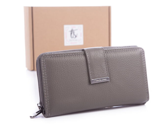 Szary gładki portfel damski skórzany Jennfier Jones 5270 z pudełkiem