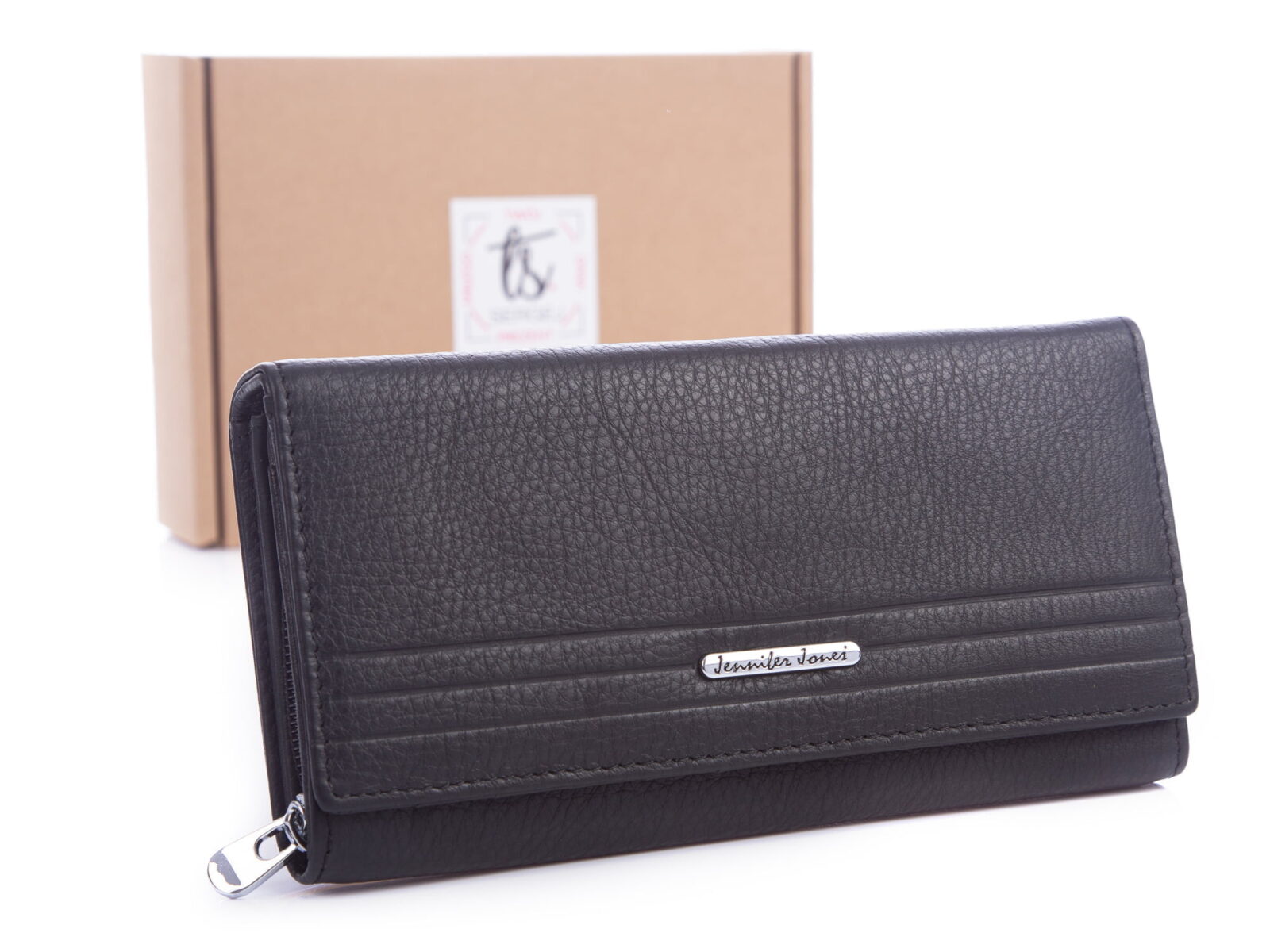 Czarny gładki portfel damski Jennifer Jones 5374 z pudełkiem