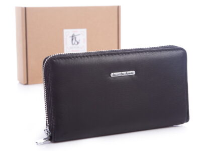 Czarny portfel damski gładki zapinany na zamek Jennifer Jones 5233