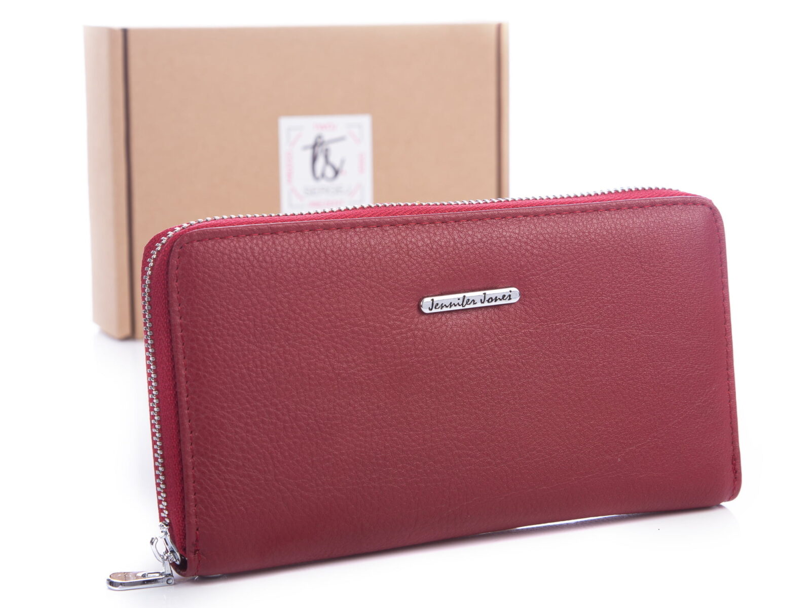 Czerwony portfel damski Jennifer Jones 5297 piórnik z pudełkiem
