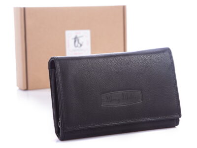 Czarny skórzany portfel damski Money Maker 12135B z pudełkiem na prezent