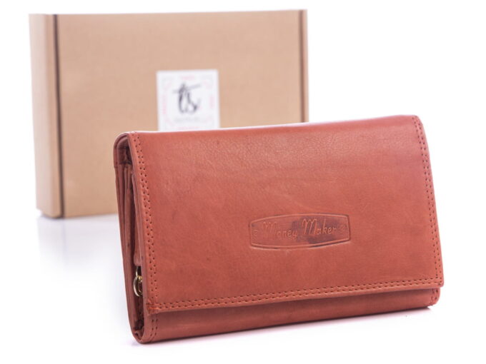 Brązowy portfel damski Money Maker 12135B chianti z pudełkiem
