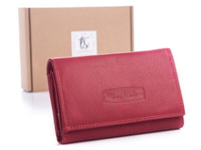Czerwony gładki portfel damski skórzany Money Maker 12135B z pudełkiem prezentowym