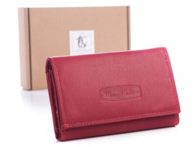 Czerwony gładki portfel damski skórzany Money Maker 12135B z pudełkiem prezentowym