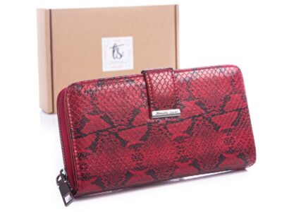 Portfel damski Jennifer Jones 11040 czerwony imitacja skóry węża