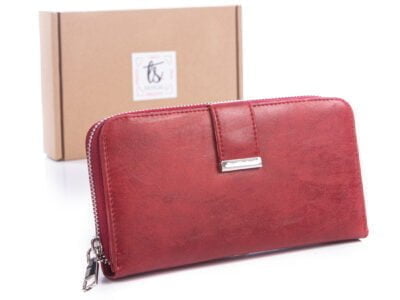 Duży czerwony portfel damski z eko skóry Jennifer Jones 11040 z pudełkiem