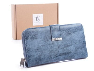 Jeansowo niebieski portfel damski duży z eko skóry Jennifer Jones 11040 z pudełkiem