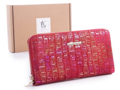 Duży czerowny portfel damski piórnik miękki z błyszczącymi wstawkami Jennifer Jones 5247