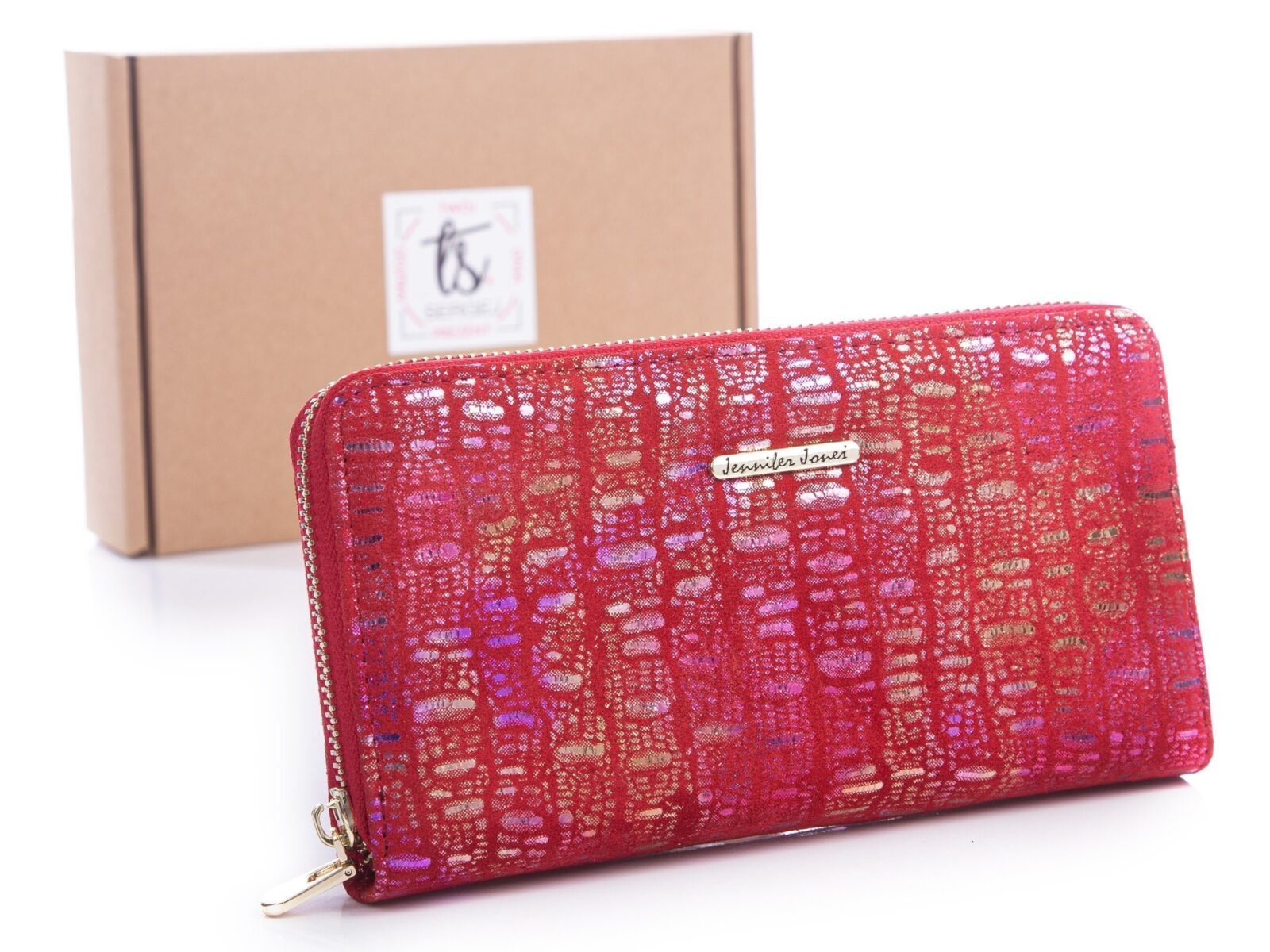 Duży czerowny portfel damski piórnik miękki z błyszczącymi wstawkami Jennifer Jones 5247