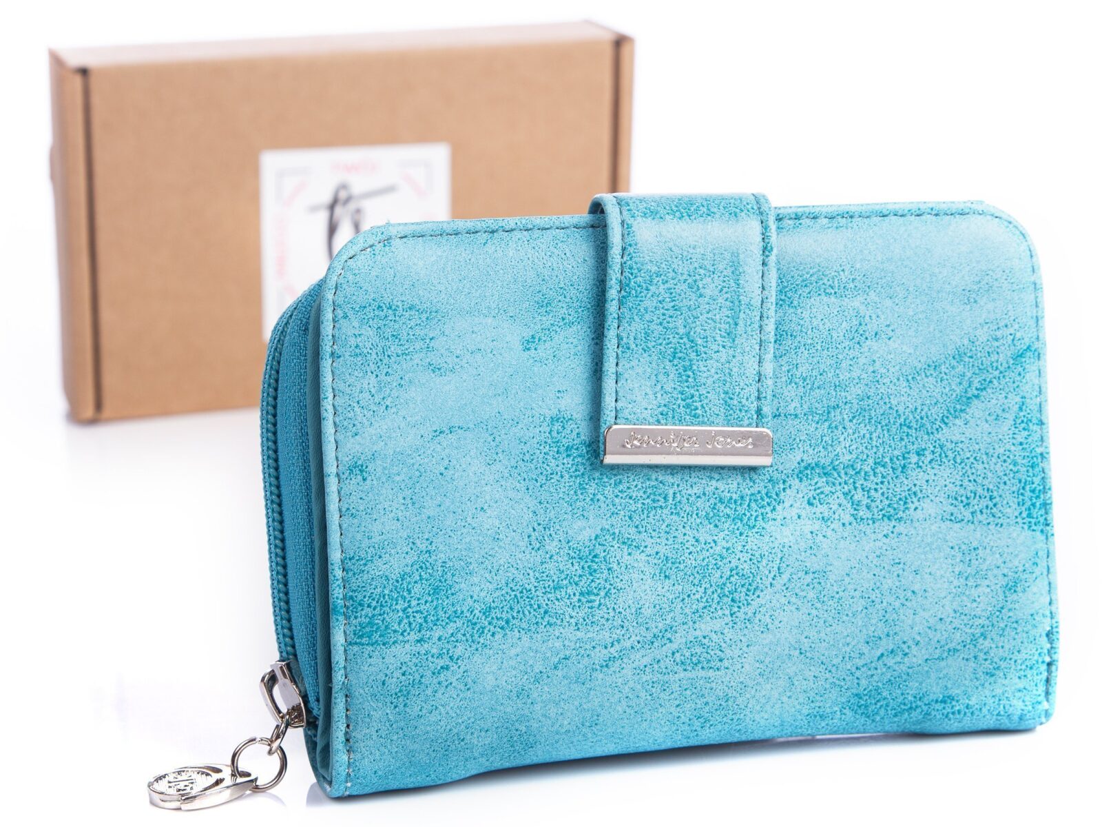 Średni turkusowy portfel damski Jennifer Jones 1104 z pudełkiem