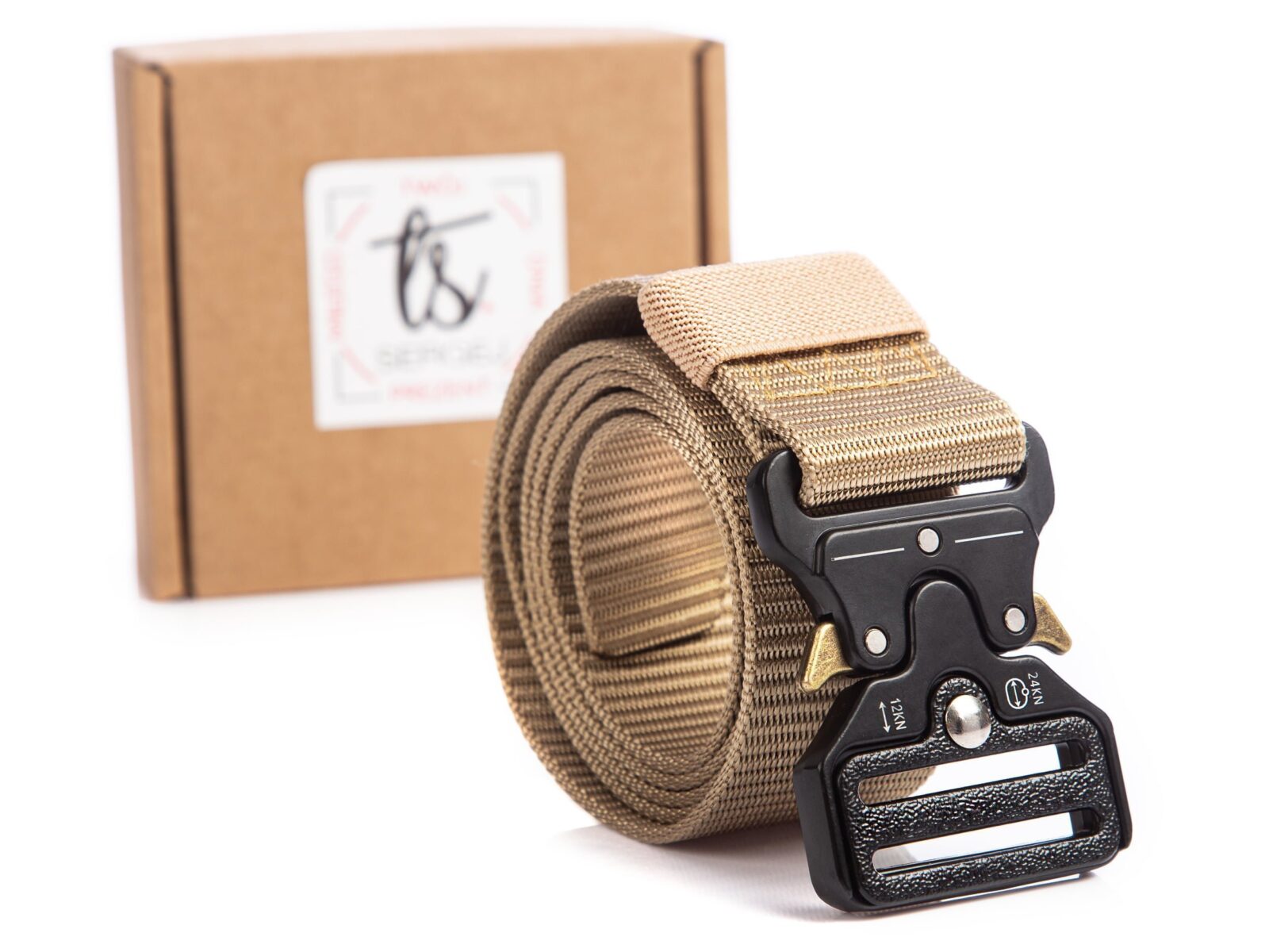 Beżowy pasek wojskowy SERGEJ z pudełkiem