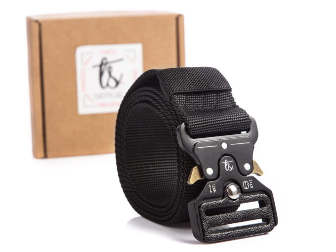 Czarny wojskowy pas męski do spodni parciany SERGEJ SRP-01