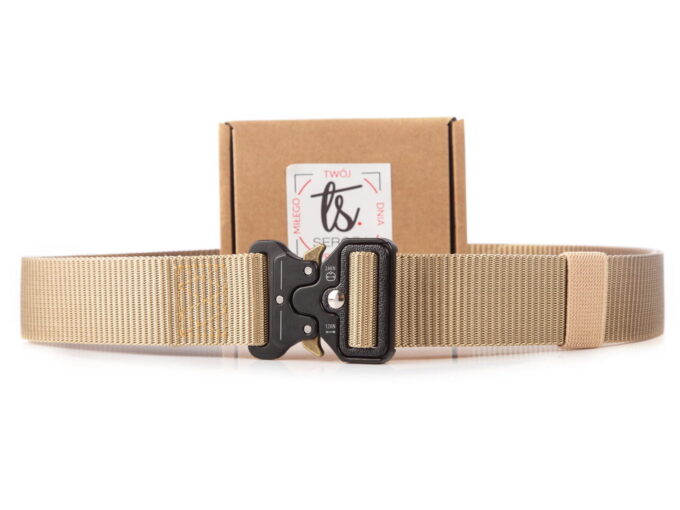 Beżowy wojskowy pasek z klamrą na zatrzask SERGEJ