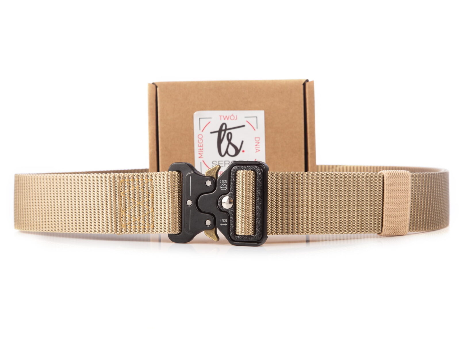 Beżowy wojskowy pasek z klamrą na zatrzask SERGEJ