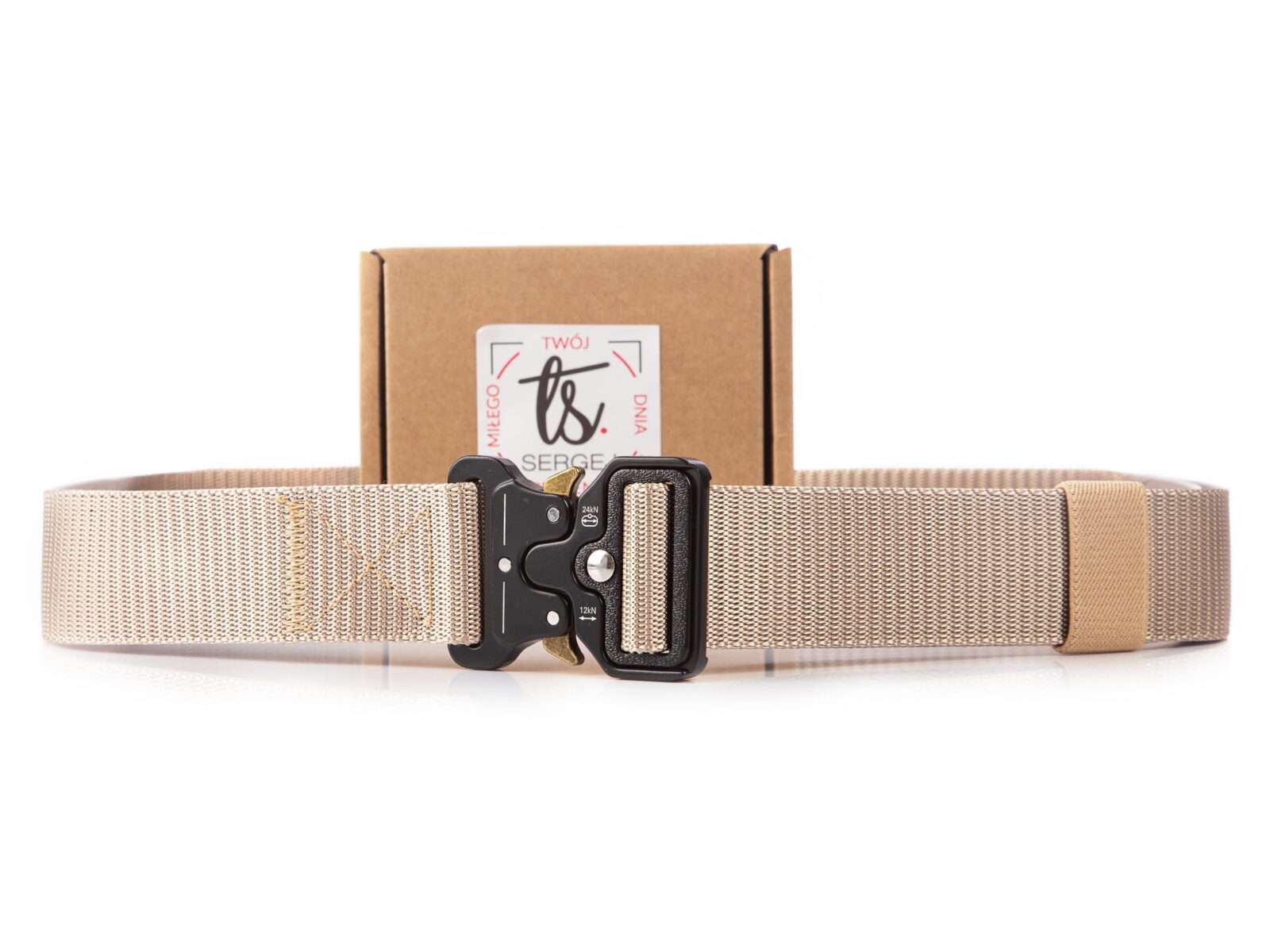 Kremowy wojskowy pasek z klamrą na zatrzask SERGEJ