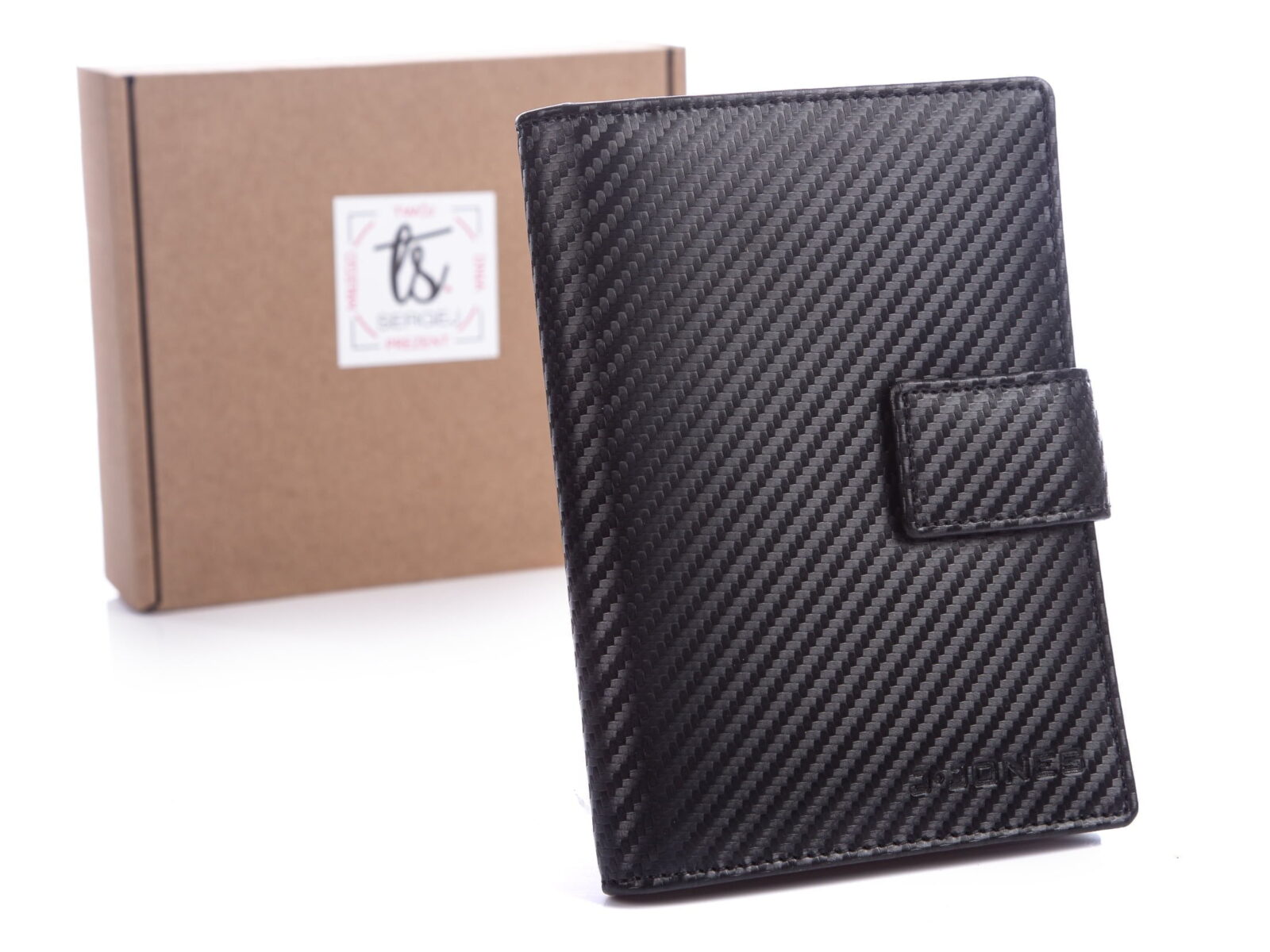 Duże etui męskie karbonowe J Jones RFID z pudełkiem