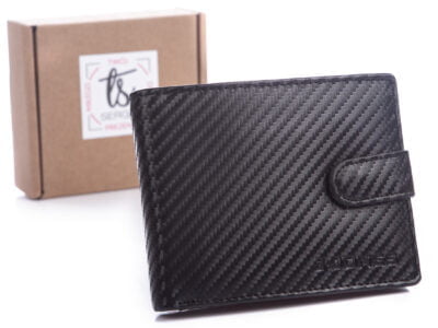 Poziomy czarny portfel męski zapinany na zatrzask Carbon J Jones RFID z pudełkiem