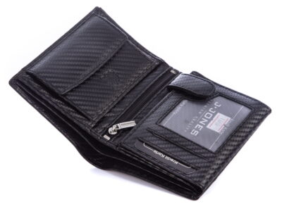 Pionowy portfel męski czarny carbon skórzany trifold RFID J Jones - obrazek 5