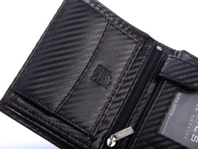 Pionowy portfel męski czarny carbon skórzany trifold RFID J Jones - obrazek 6