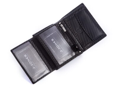 Pionowy portfel męski czarny carbon skórzany trifold RFID J Jones - obrazek 7