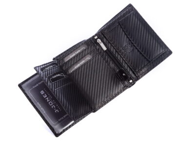 Pionowy portfel męski czarny carbon skórzany trifold RFID J Jones - obrazek 8