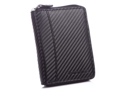 Pionowy portfel męski czarny carbon zapinany na zamek RFID J Jones - obrazek 2