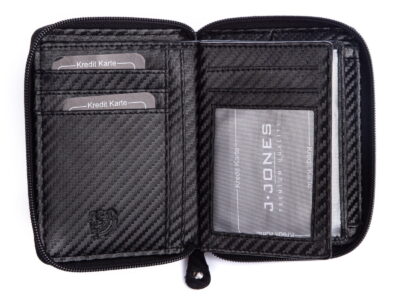 Pionowy portfel męski czarny carbon zapinany na zamek RFID J Jones - obrazek 4