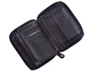 Pionowy portfel męski czarny carbon zapinany na zamek RFID J Jones - obrazek 7