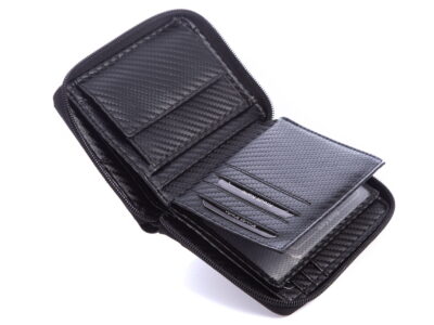 Pionowy portfel męski czarny carbon zapinany na zamek RFID J Jones - obrazek 8