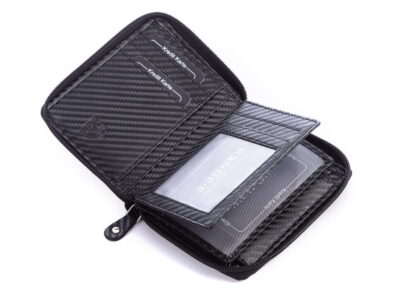 Pionowy portfel męski czarny carbon zapinany na zamek RFID J Jones - obrazek 9