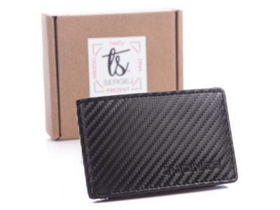 Kieszonkowy mały portfel męski czarny carbon w pudełku J Jones RFID