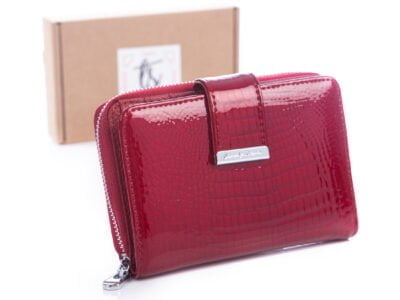 Czerwony portfel damski croco lakierowany jennifer Jones 5198 z pudełkiem RFID