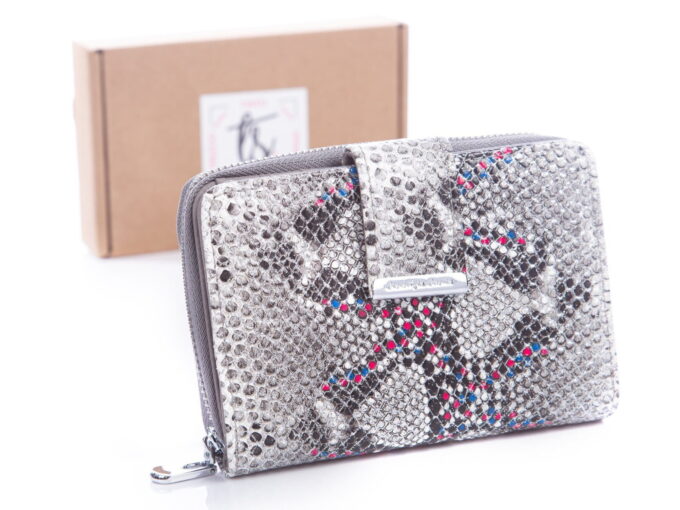 Srebrno różowy portfel damski Jennifer Jones 5198 z pudełkiem RFID