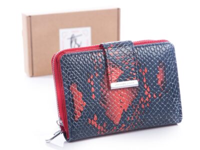 Portfel Jennifer Jones 5198 granatowo czerwony wąż z pudełkiem