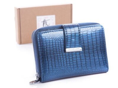 Niebieski portfel damski Jennifer Jones 5198 z pudełkiem croco