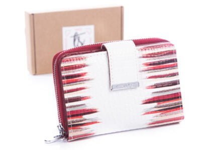 Biało czerwony portfel damski Jennifer Jones 5198 z pudełkiem