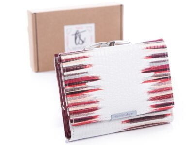 Biało czerwony portfel damski Jennifer Jones 5243 z pudełkiem