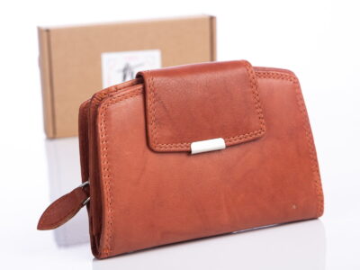 Brązowy portfel damski skórzany 12126B money Maker z pudełkiem RFID