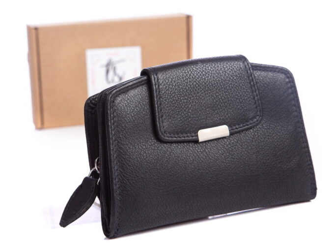 Czarny portfel damski średni z miękkiej skóry naturalnej Money Maker