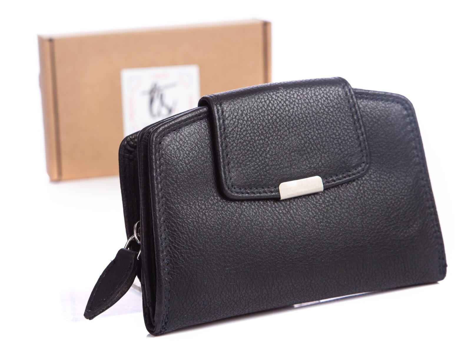 Czarny portfel damski średni z miękkiej skóry naturalnej Money Maker