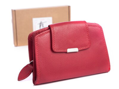 Czerwony średni portfel damski RFID Money Maker ze skóry naturalnej